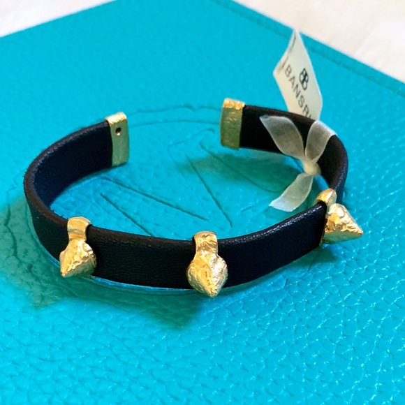 Bansri Black Faux Leather Cone Studded Cuff - Picture 2 of 7